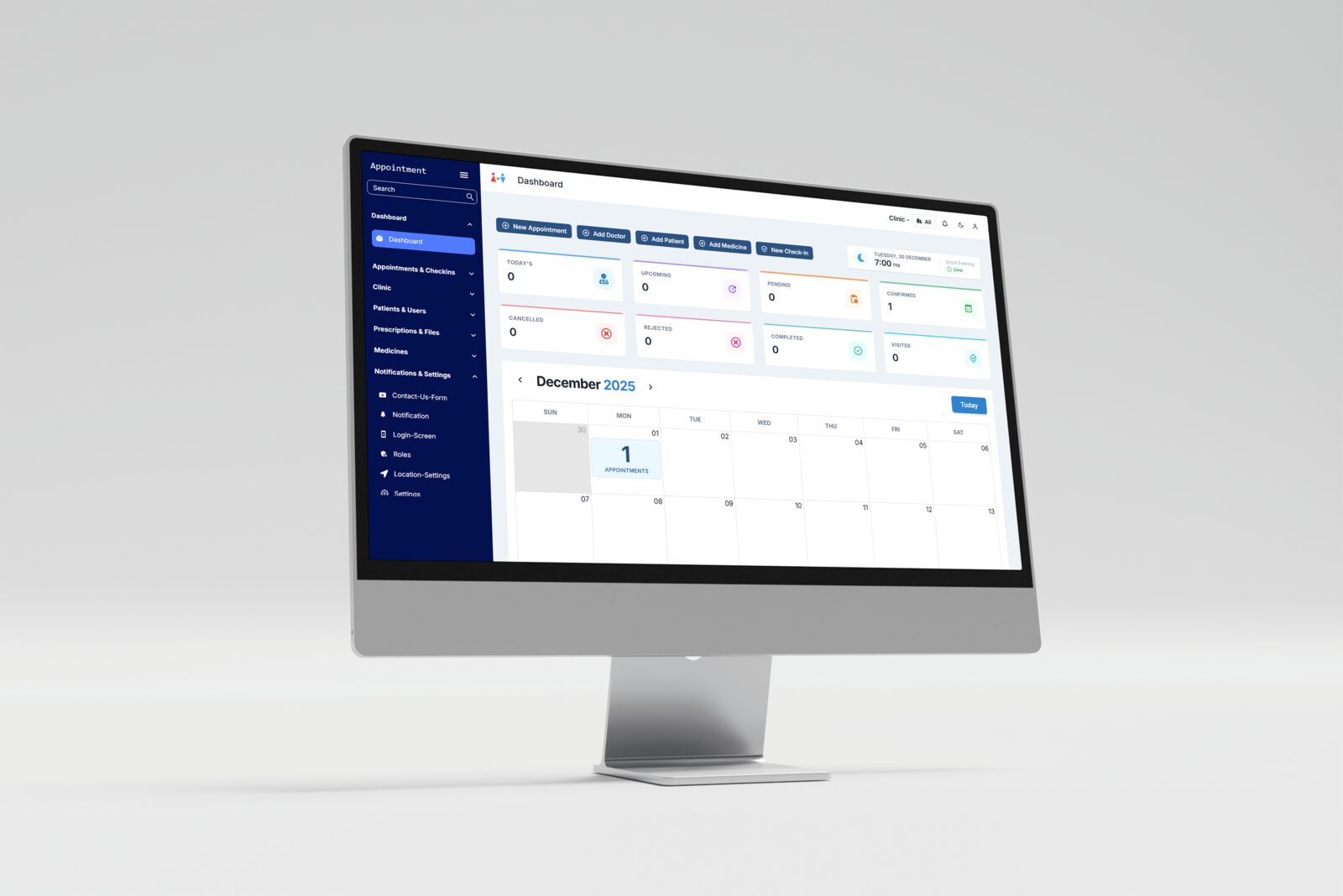 Clinic appointment management system mockup