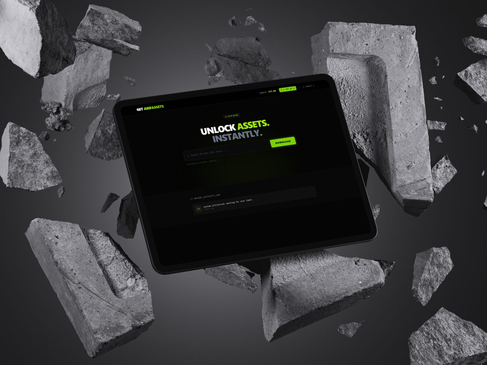 GetAriAssets website mockup