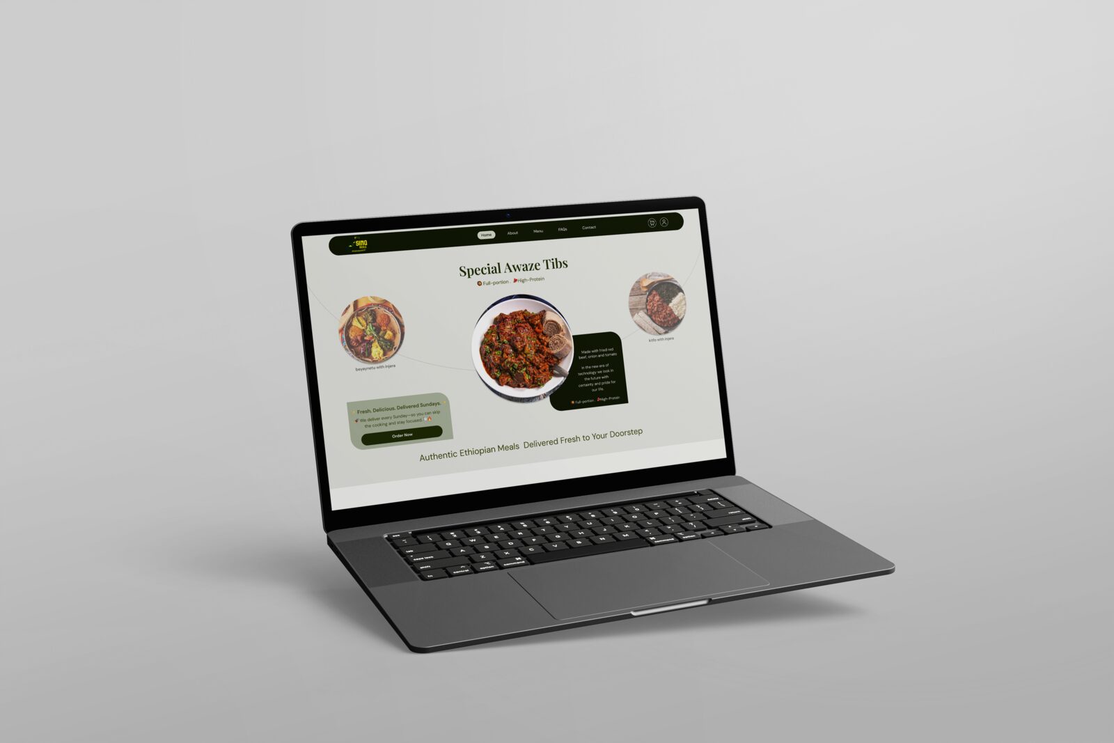 Sinq Ethiopian meal delivery website mockup