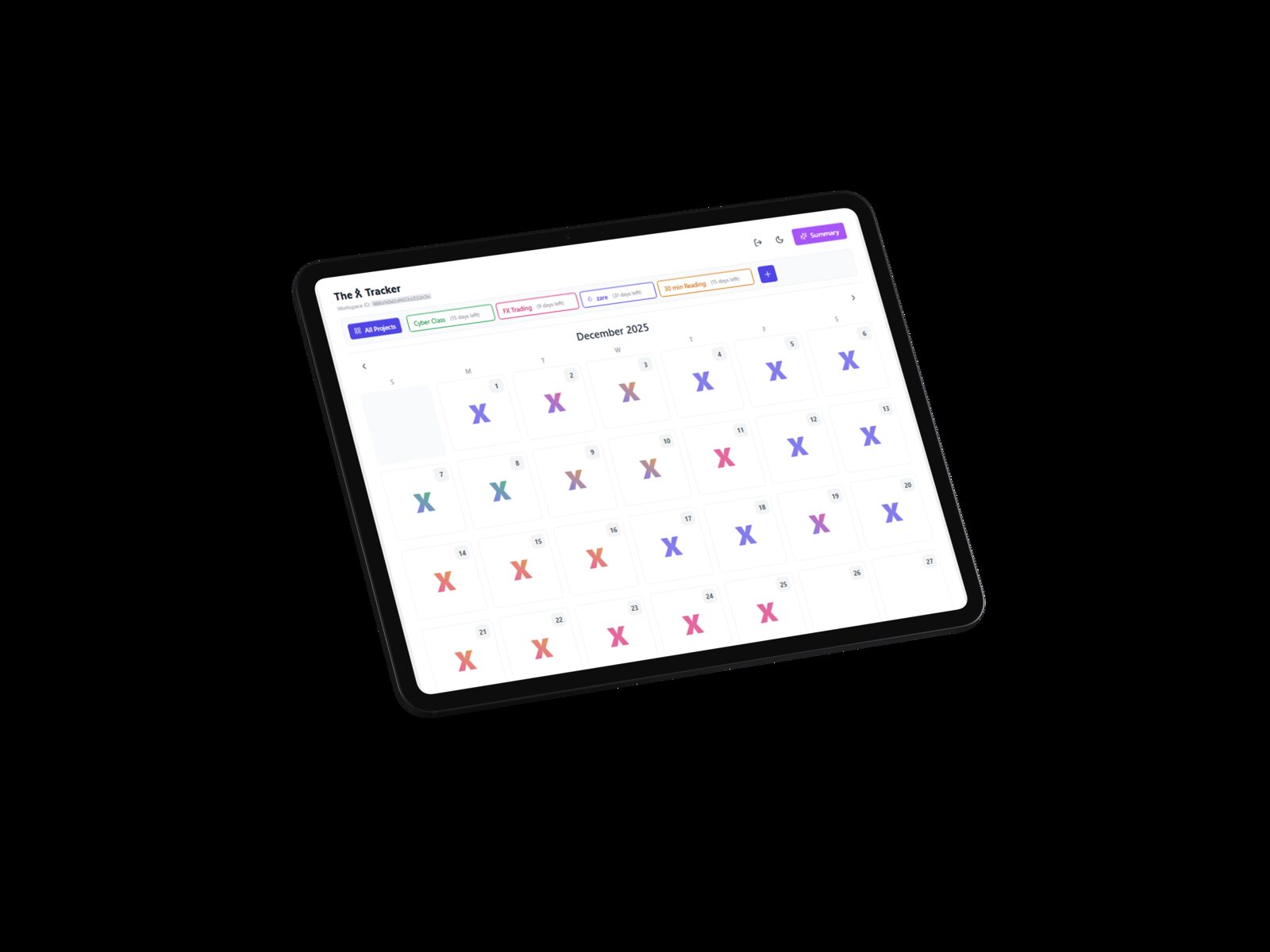 The A Tracker app mockup
